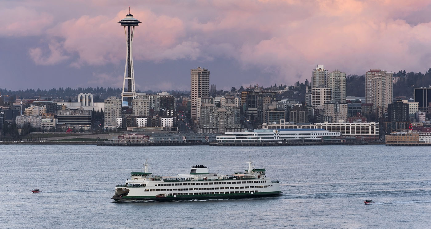 Ferry at sunset