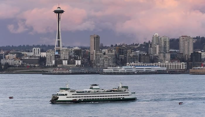 Ferry at sunset